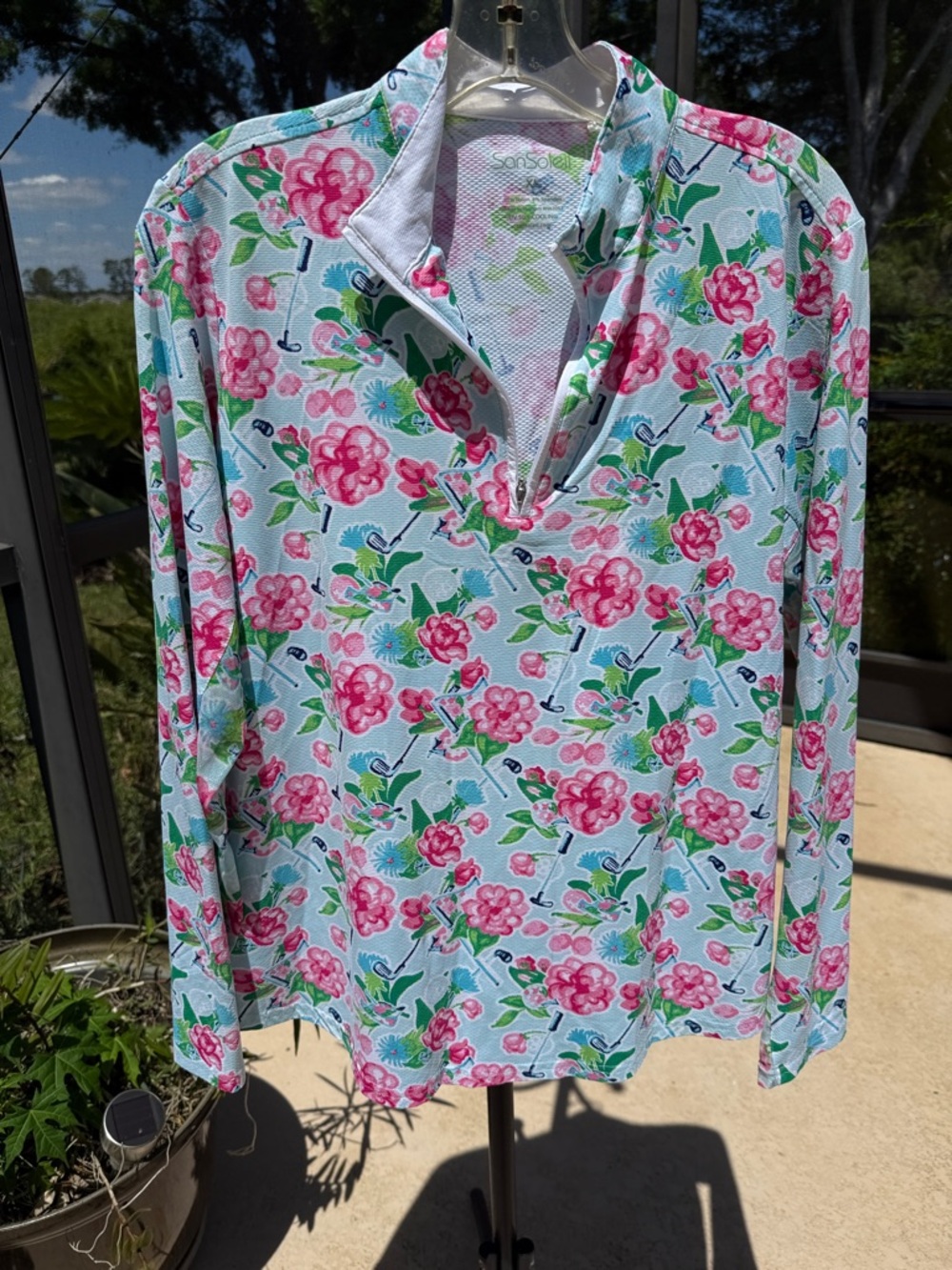 SANSOLEIL Golf Floral Quarter-Zip Pullover - UV 50 cooling